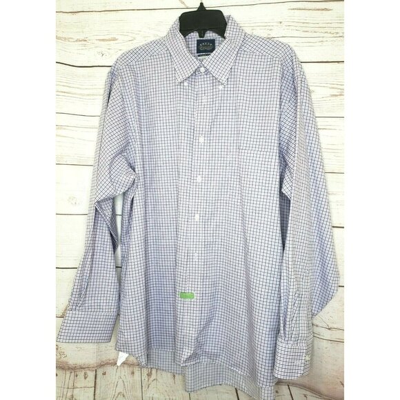 Eagle Reg Fit Non Iron Stretch Collar Violet Blue Mini Checkered 17 1/2 34/35 - Picture 1 of 12